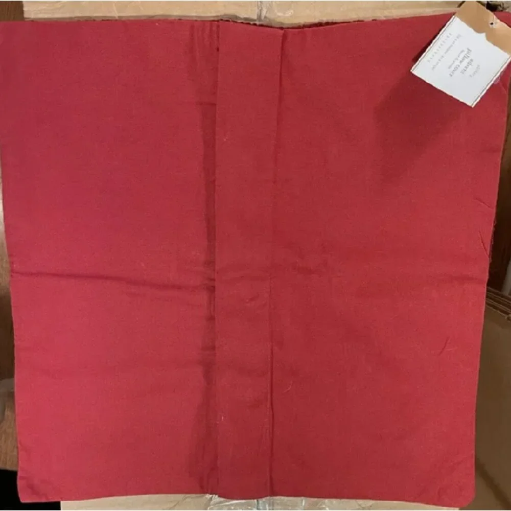 NEW 18” SQ Pottery Barn Red Crewel Advent Throw Pillow Cover Christmas Decor